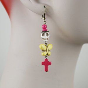 Day of the Dead Winged Skull w/ Cross Earrings